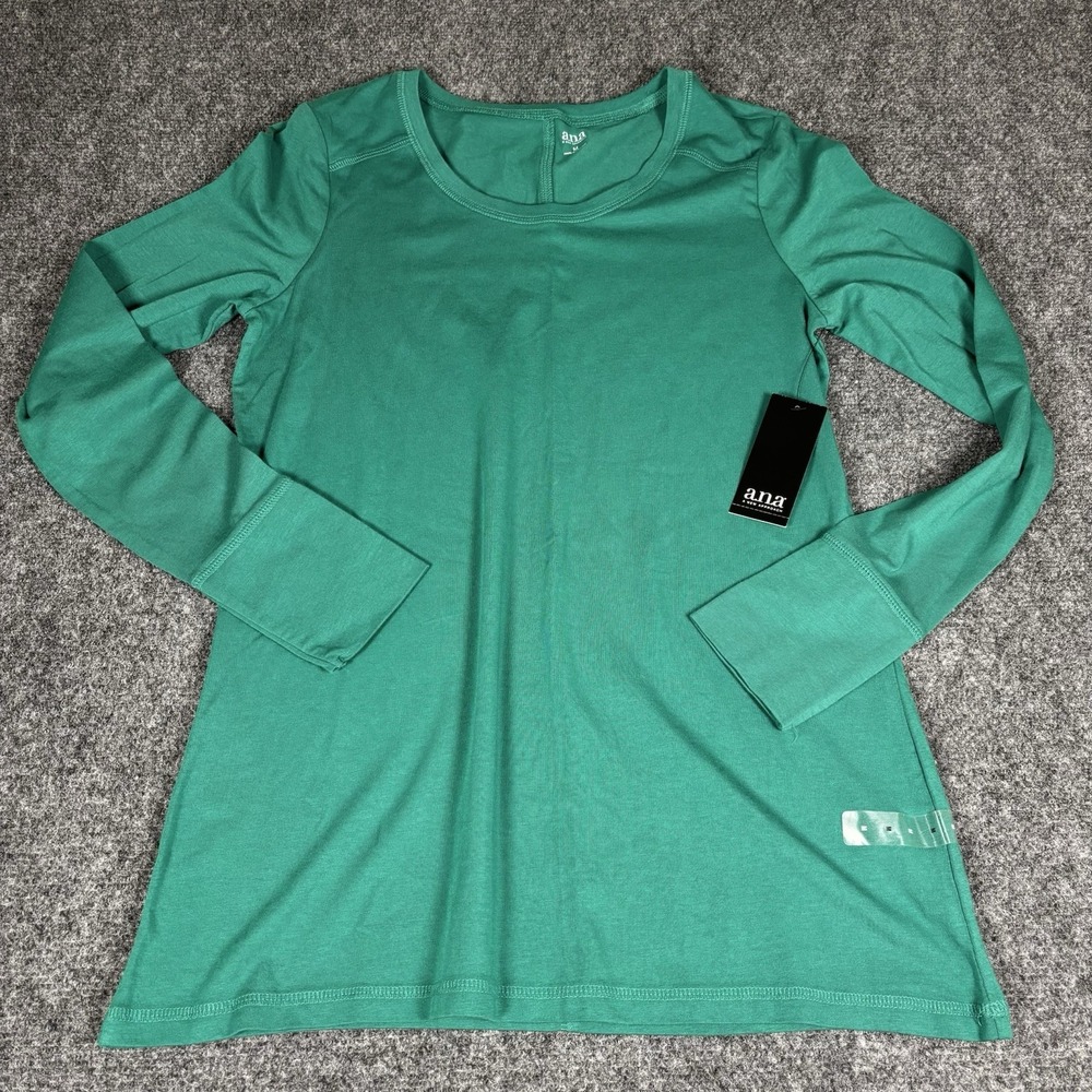 ana Long Sleeve Top Womens Medium Green Scoop Neck Cotton Modal NWT Stretch
